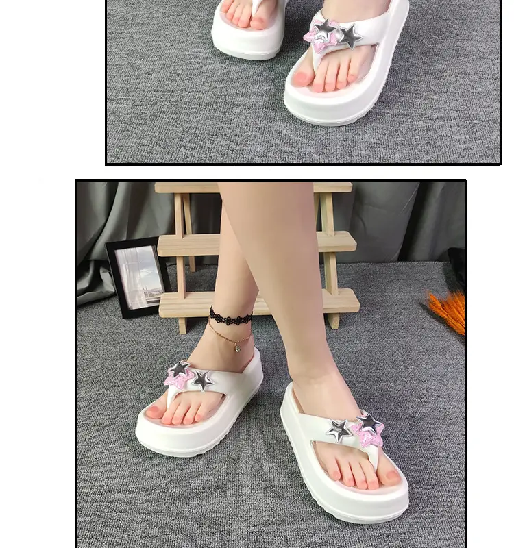 Summer Flip-flops Women's High-heeled Star Cartoon Summer Outer Wear Thick-soled Height-increasing Seaside Beach Non-slip Flip-flops — feature 16