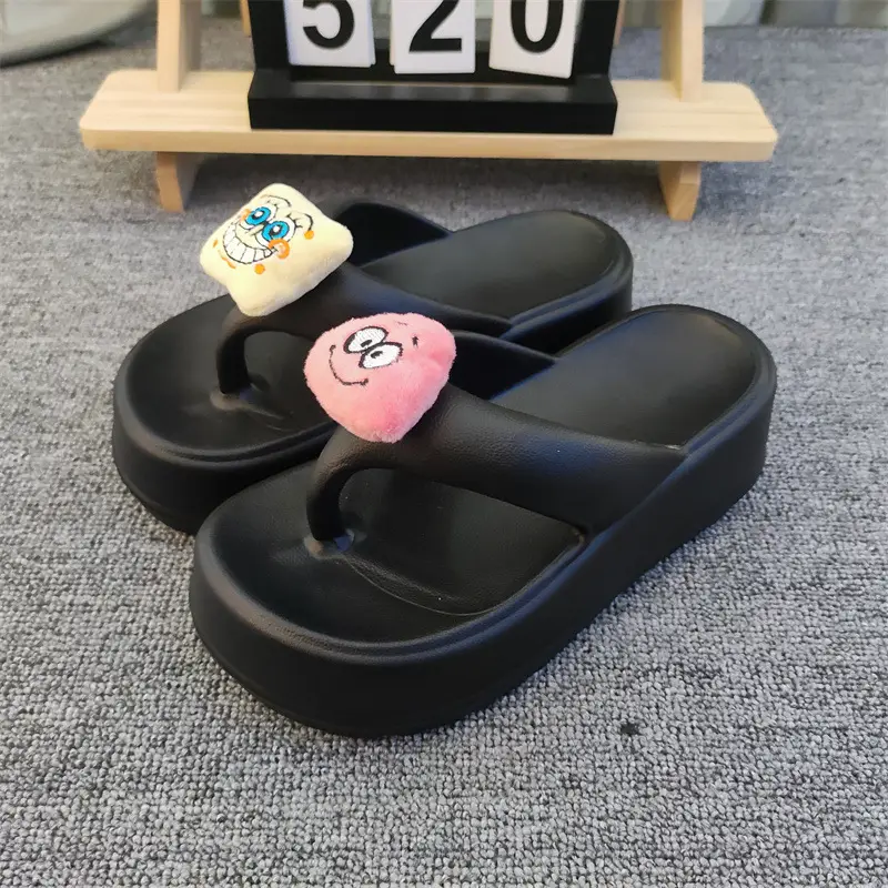 Summer Flip-flops Women's High-heeled Star Cartoon Summer Outer Wear Thick-soled Height-increasing Seaside Beach Non-slip Flip-flops - Image 3