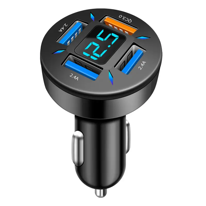 Digital Display Car Charger 4USB 66W Fast Charging