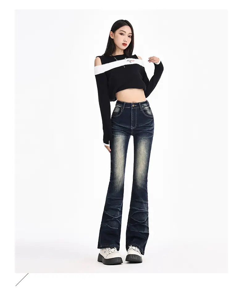 Dark Blue Flared Jeans Women Spring 2026 Slim Fit — feature 30