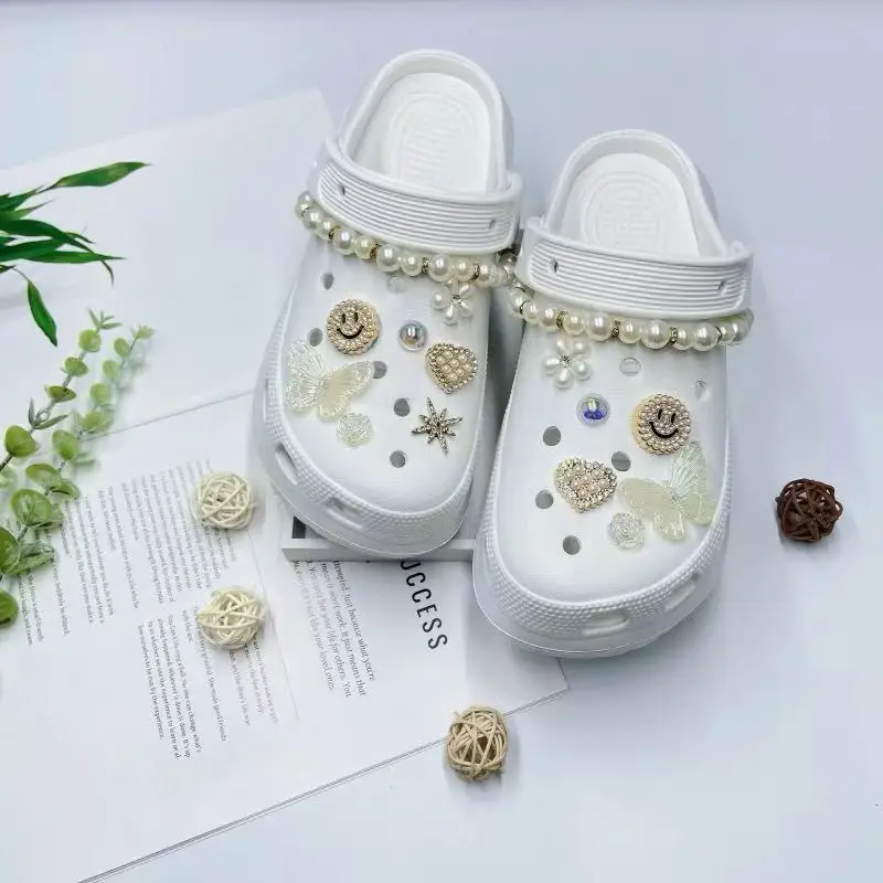 Women's White Croc Slippers with Heart Decor
