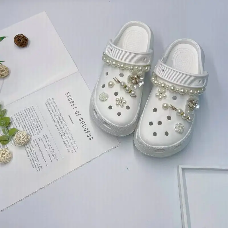 Women's White Croc Slippers with Heart Decor