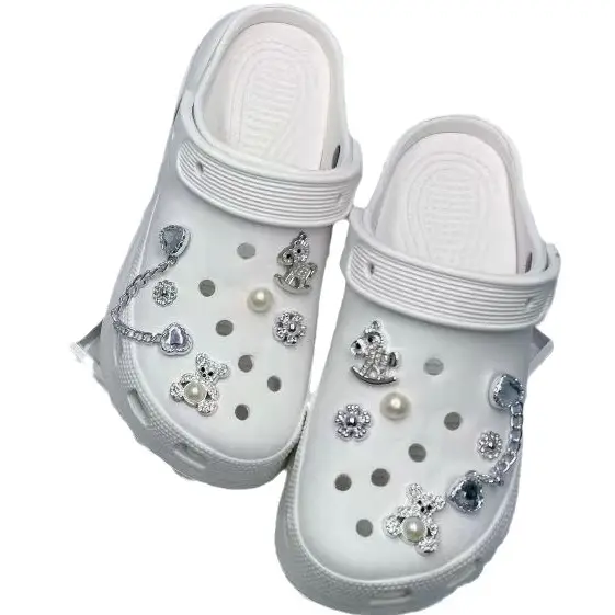 Women's White Croc Slippers with Heart Decor