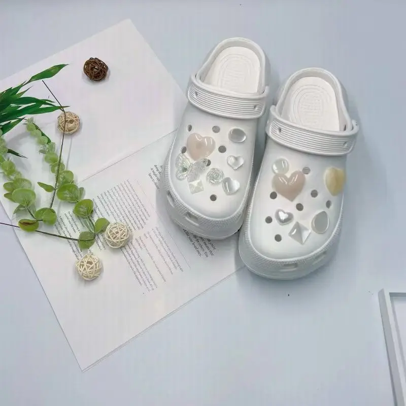 Women's White Croc Slippers with Heart Decor