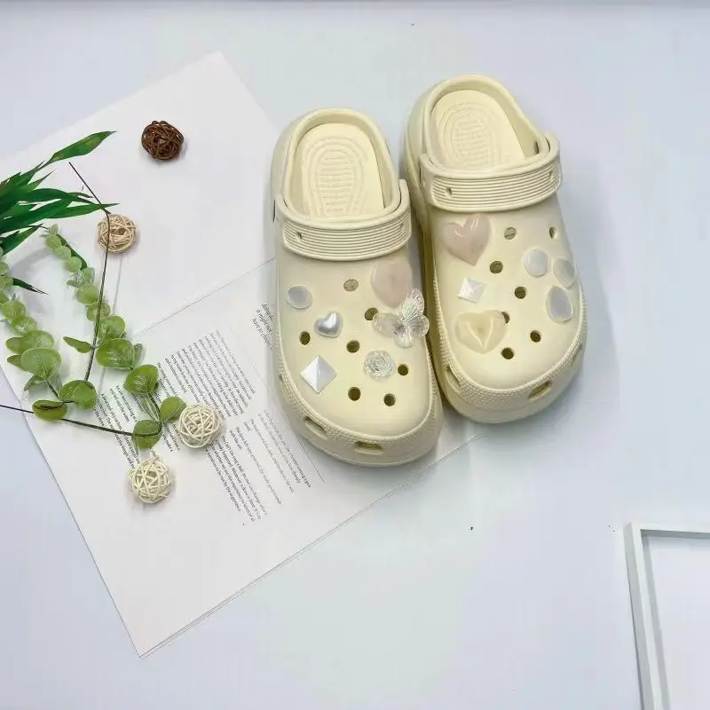 Women's White Croc Slippers with Heart Decor
