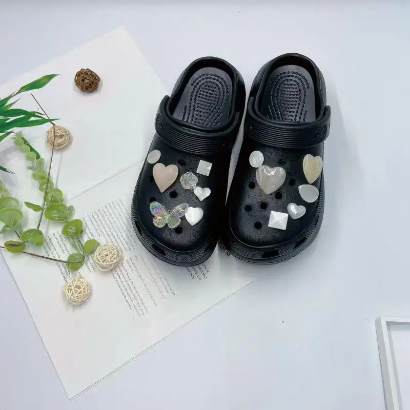 Women's White Croc Slippers with Heart Decor