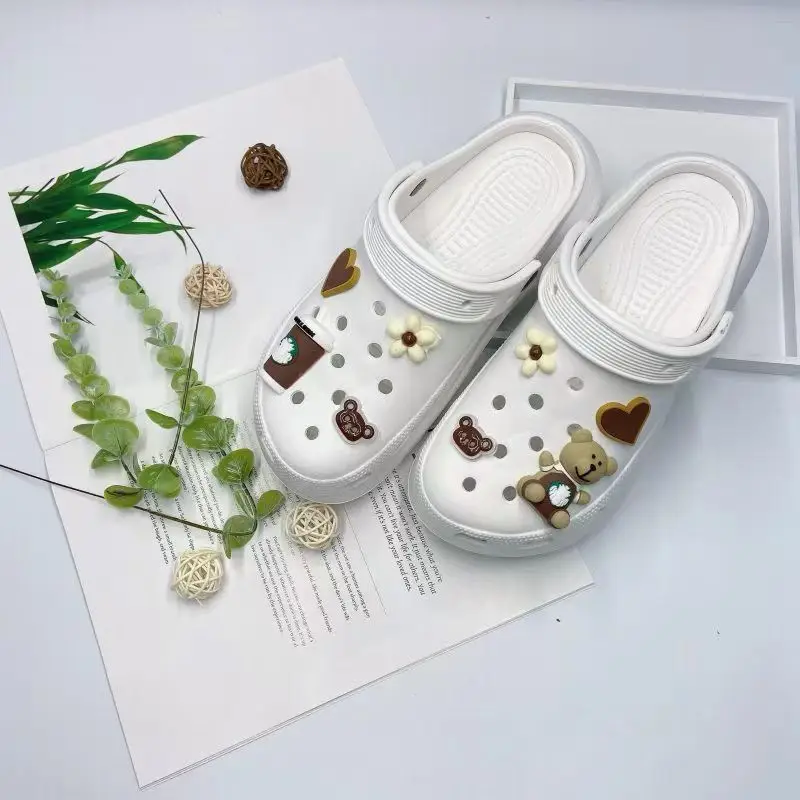 Women's White Croc Slippers with Heart Decor