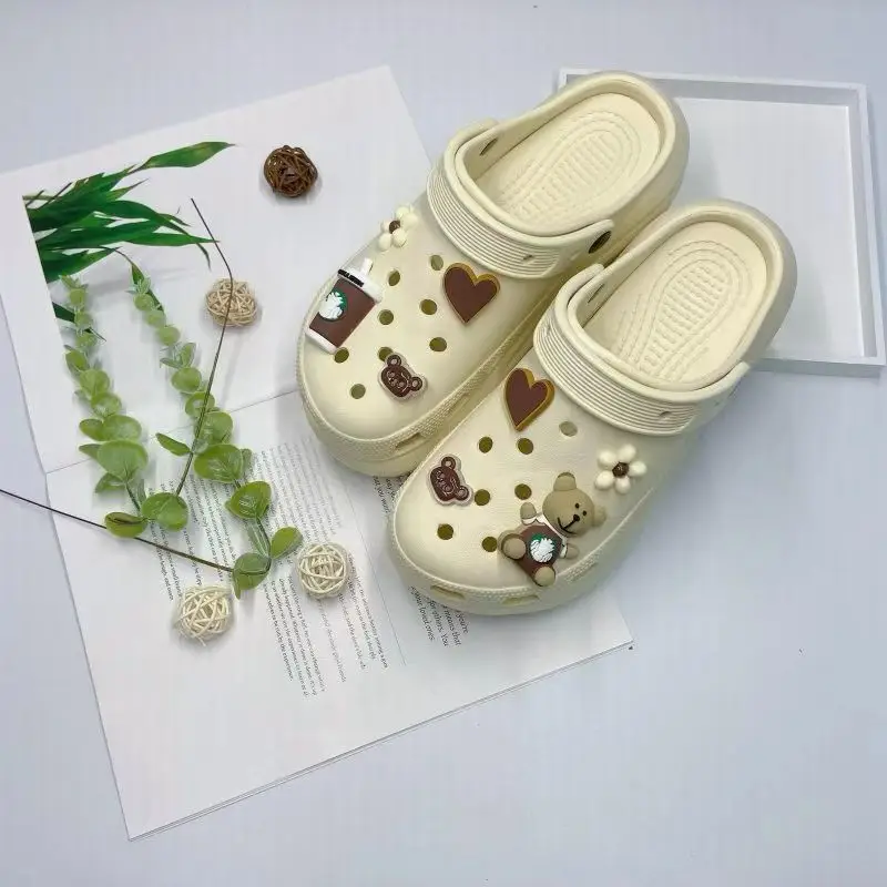 Women's White Croc Slippers with Heart Decor