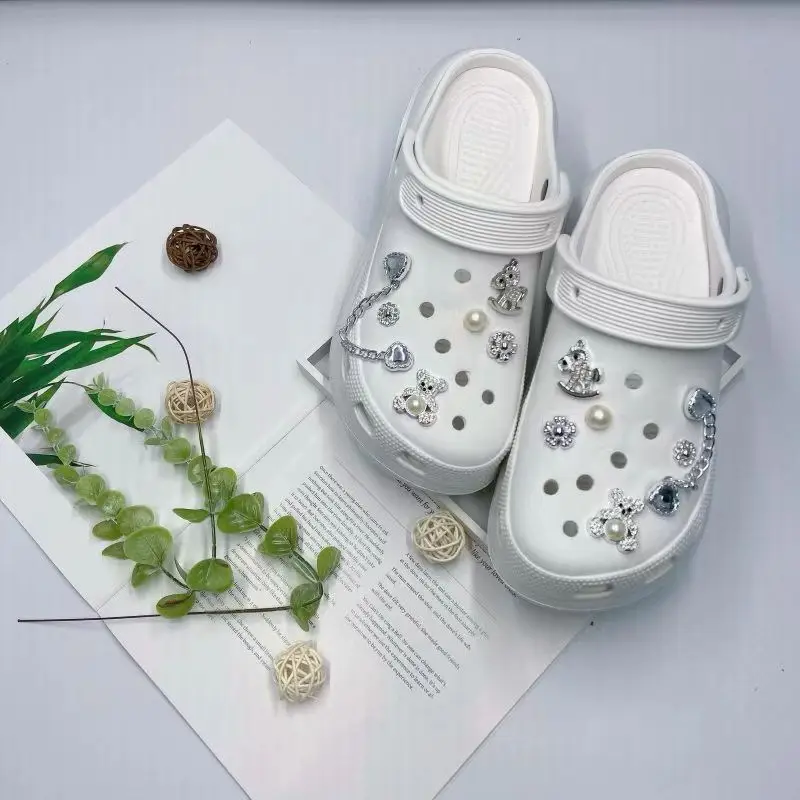 Women's White Croc Slippers with Heart Decor