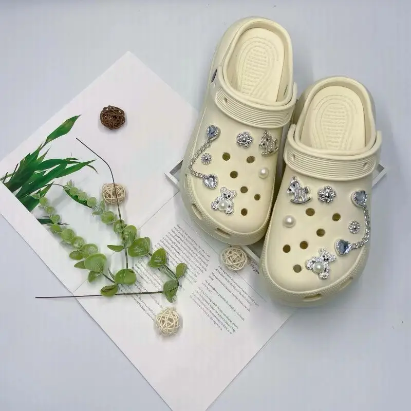 Women's White Croc Slippers with Heart Decor