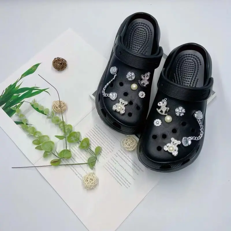 Women's White Croc Slippers with Heart Decor