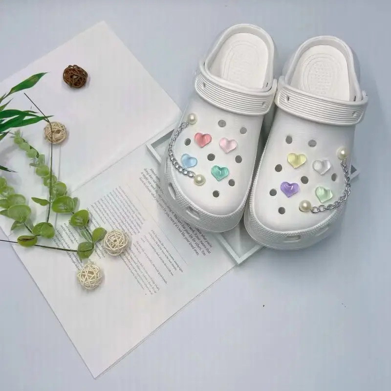 Women's White Croc Slippers with Heart Decor