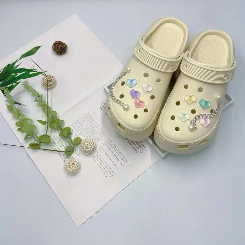 Women's White Croc Slippers with Heart Decor