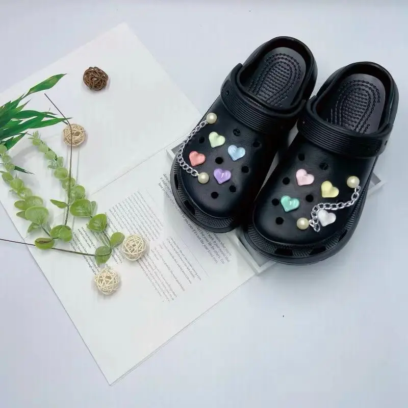 Women's White Croc Slippers with Heart Decor