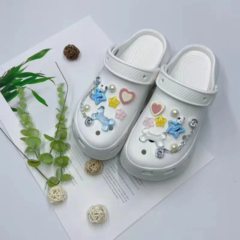 Women's White Croc Slippers with Heart Decor