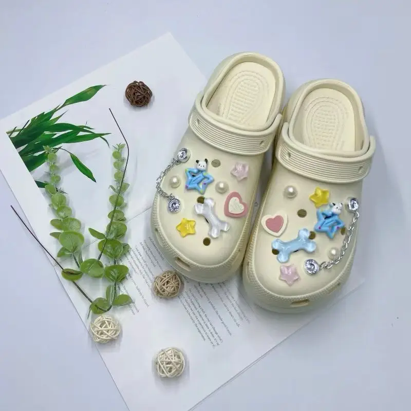 Women's White Croc Slippers with Heart Decor