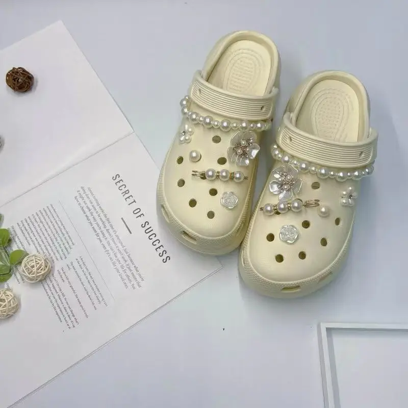 Women's White Croc Slippers with Heart Decor