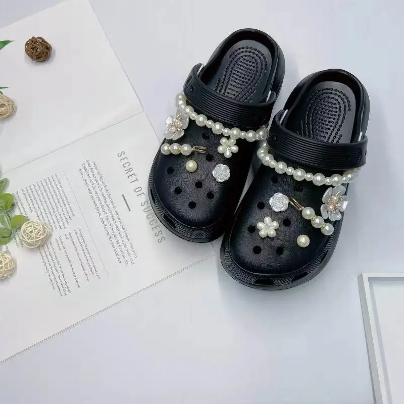 Women's White Croc Slippers with Heart Decor