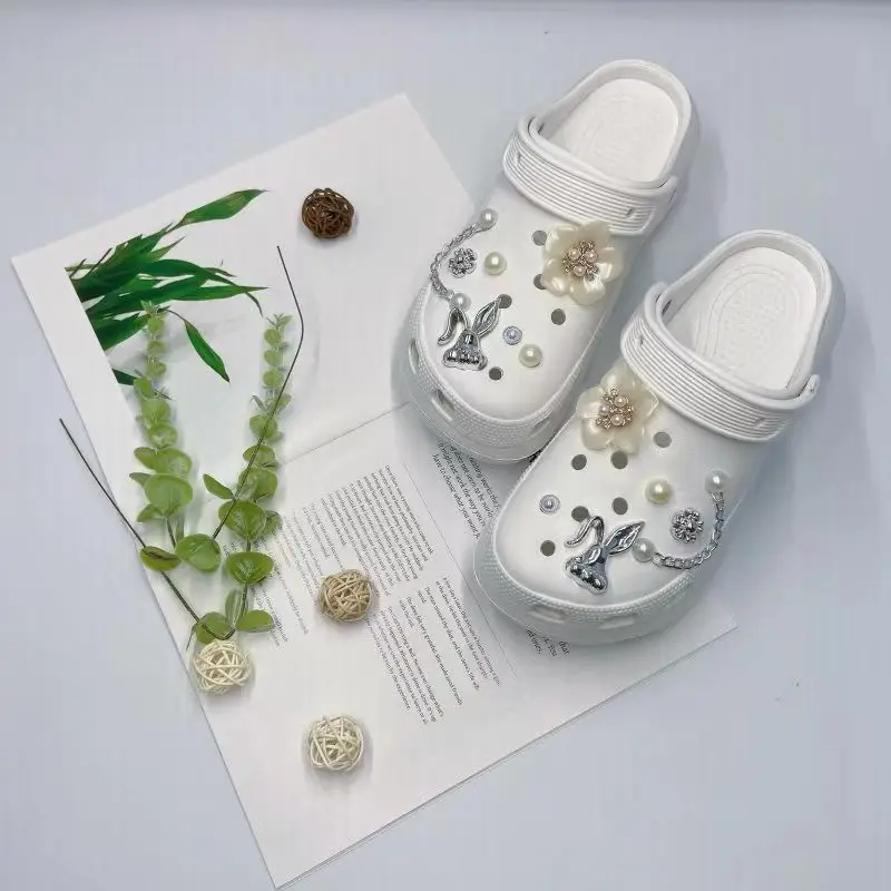 Women's White Croc Slippers with Heart Decor