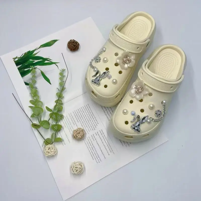 Women's White Croc Slippers with Heart Decor