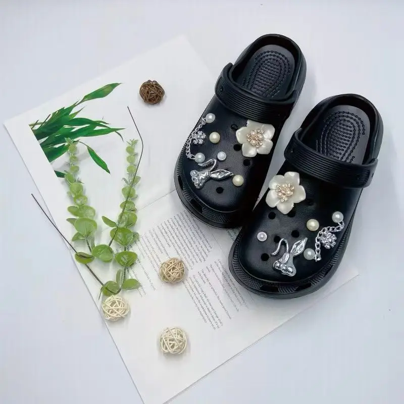 Women's White Croc Slippers with Heart Decor