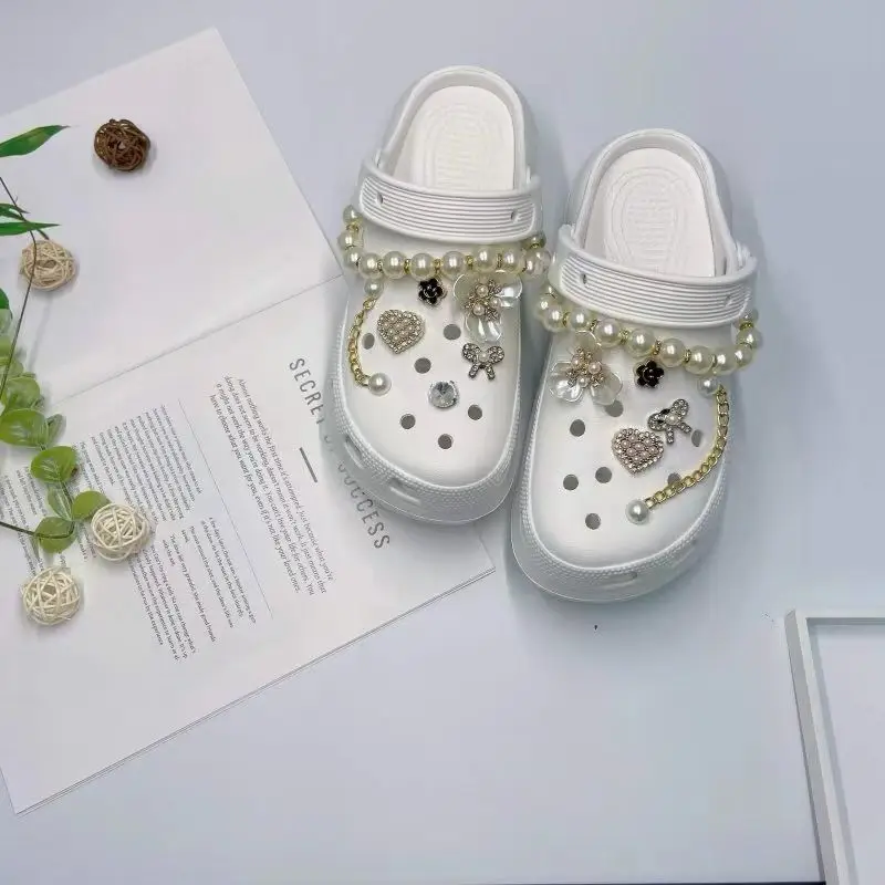 Women's White Croc Slippers with Heart Decor