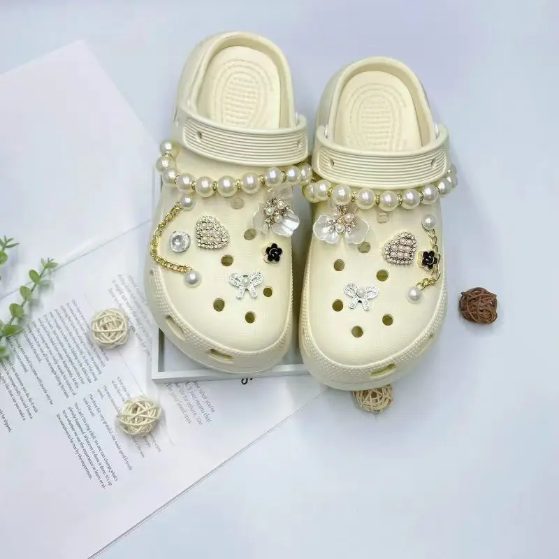 Women's White Croc Slippers with Heart Decor