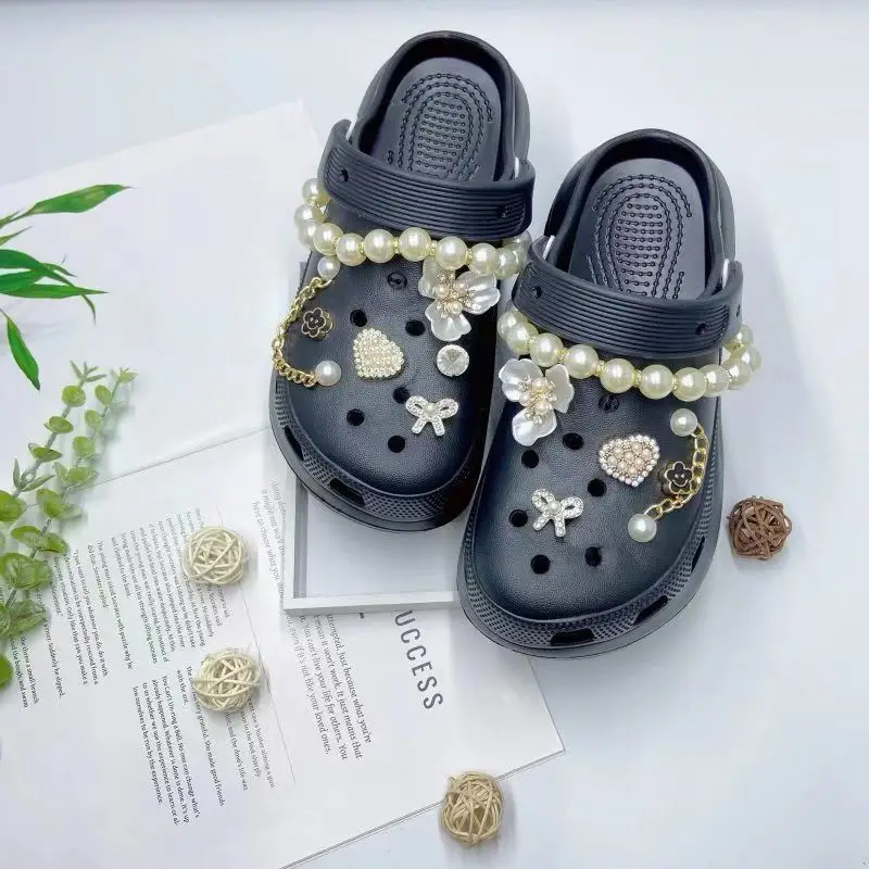 Women's White Croc Slippers with Heart Decor