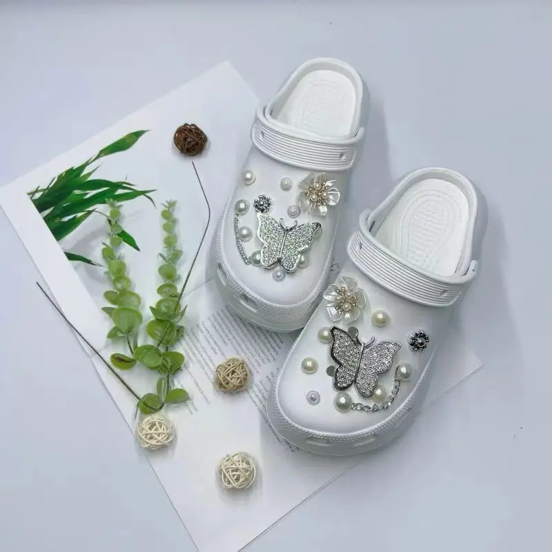 Women's White Croc Slippers with Heart Decor