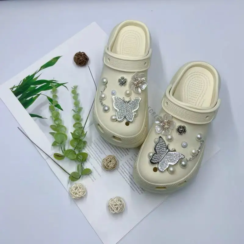 Women's White Croc Slippers with Heart Decor