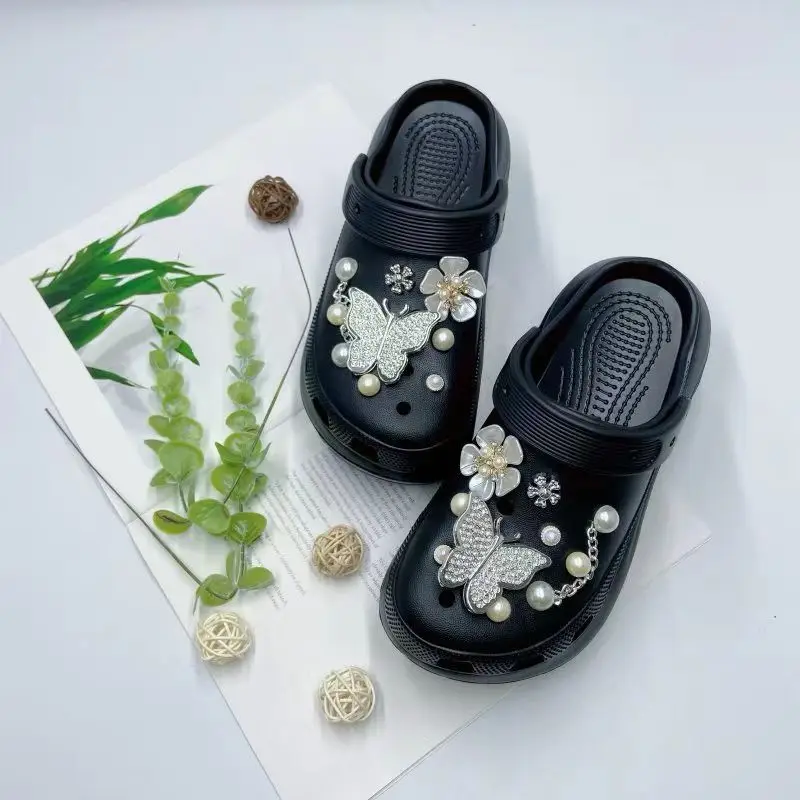 Women's White Croc Slippers with Heart Decor