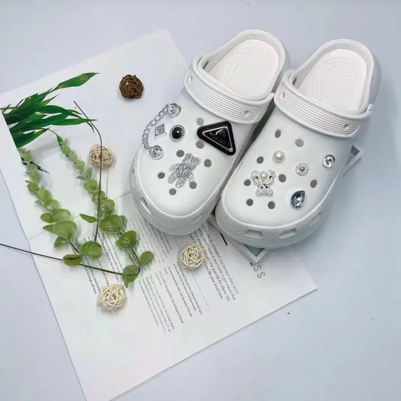 Women's White Croc Slippers with Heart Decor