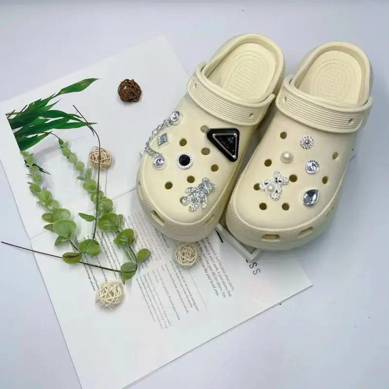 Women's White Croc Slippers with Heart Decor