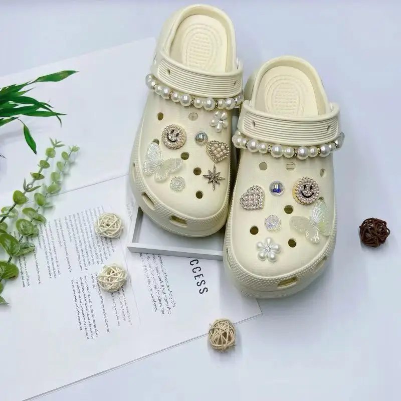 Women's White Croc Slippers with Heart Decor