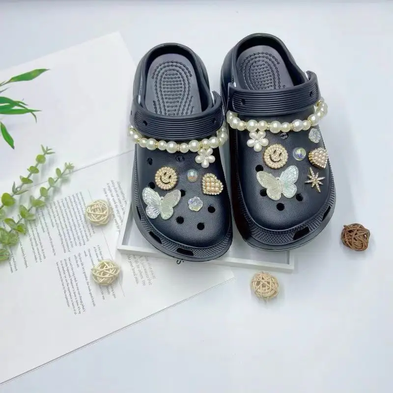 Women's White Croc Slippers with Heart Decor