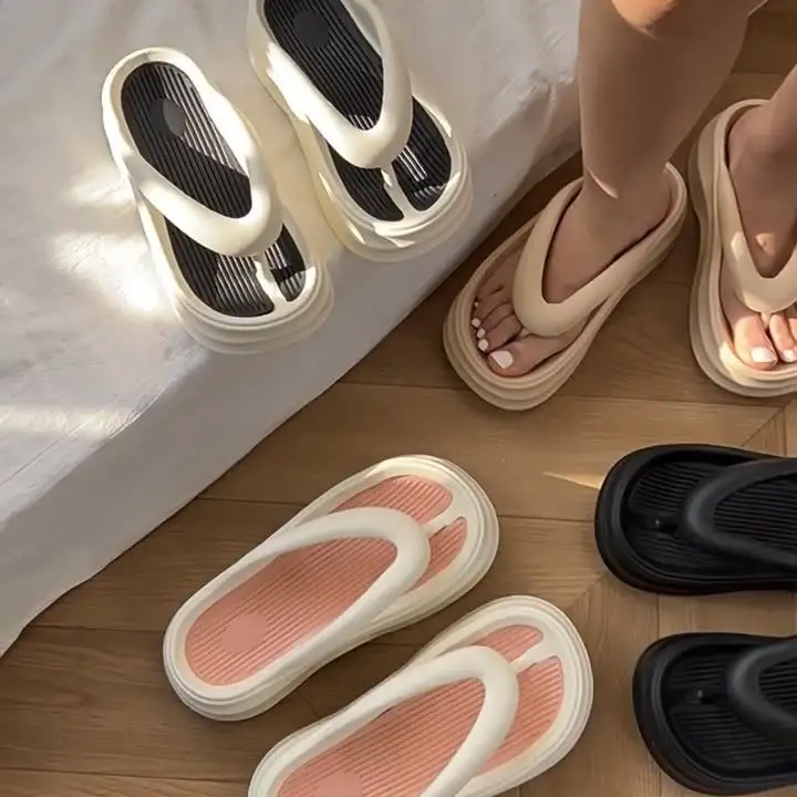 Women's Thick Insulated Flip Flops Beige 2024 - Image 6