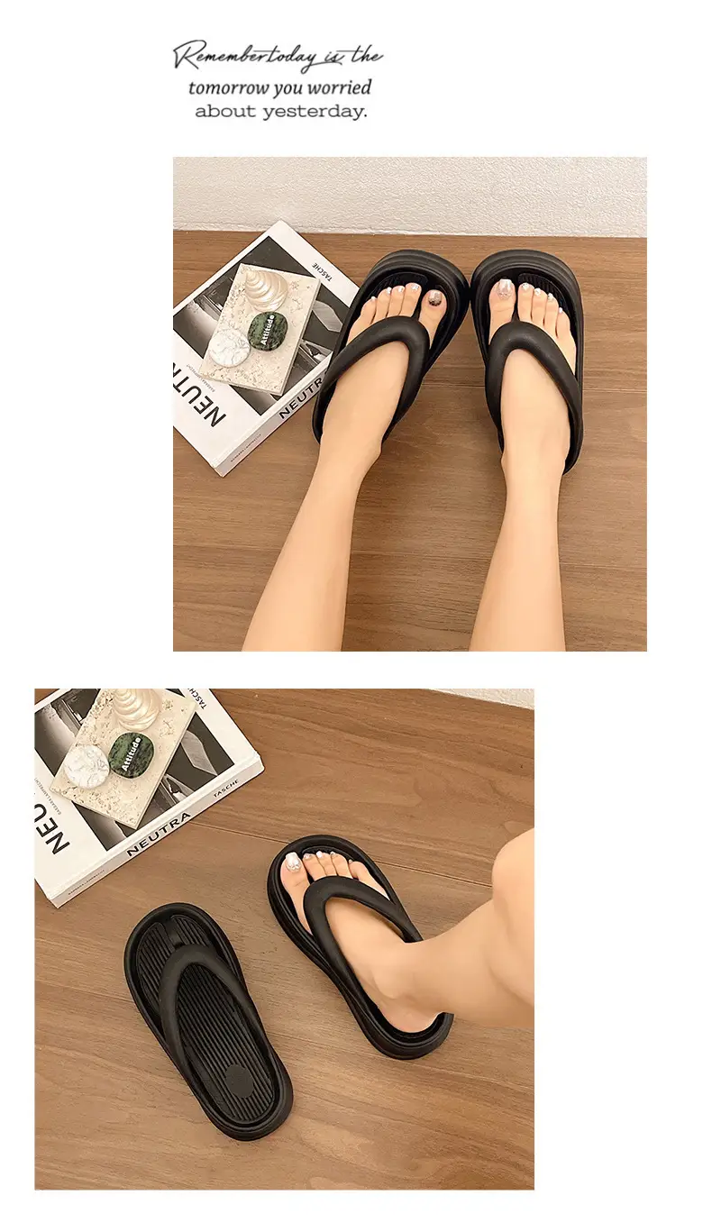 Women's Thick Insulated Flip Flops Beige 2024 — feature 10