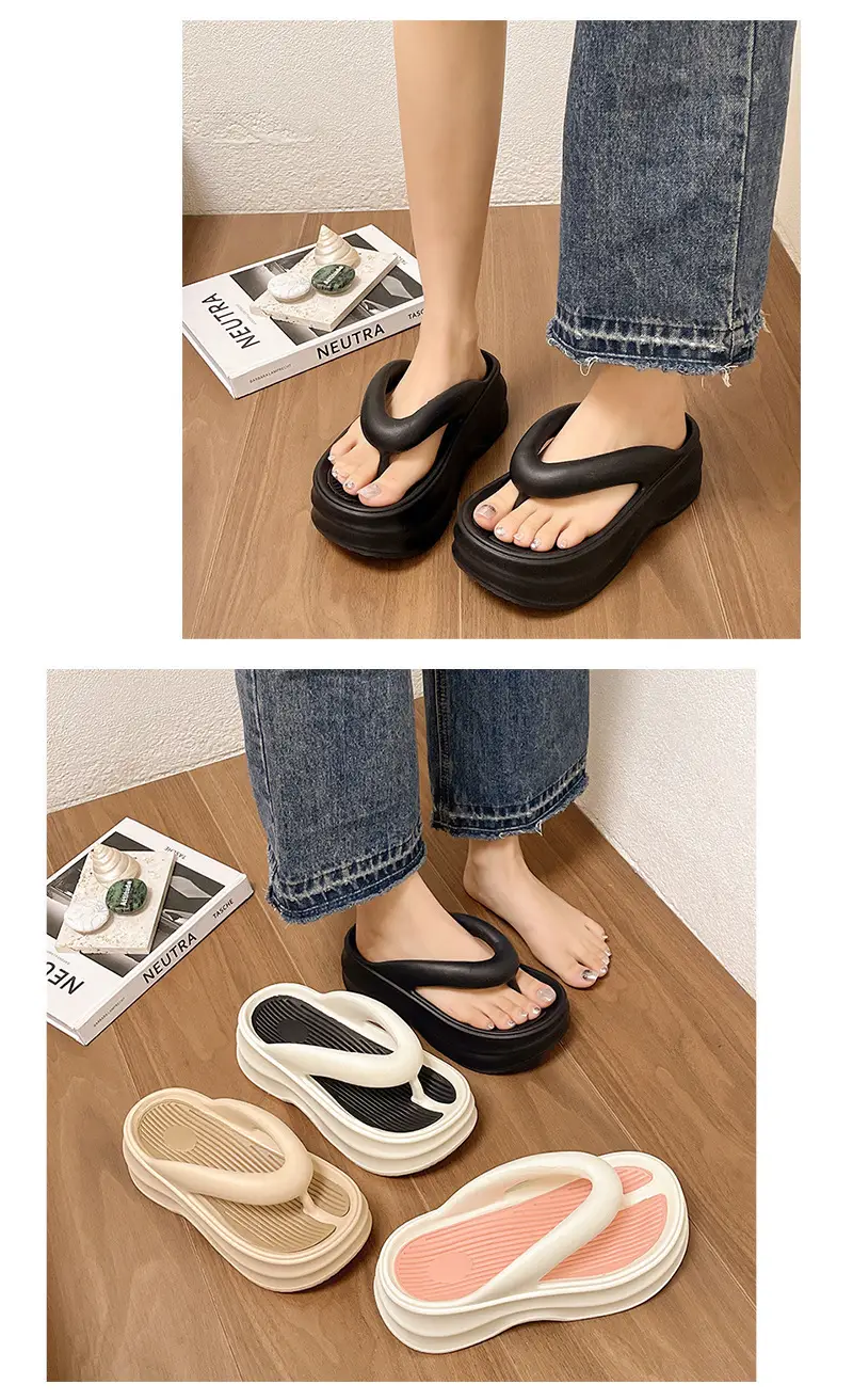 Women's Thick Insulated Flip Flops Beige 2024 — feature 11