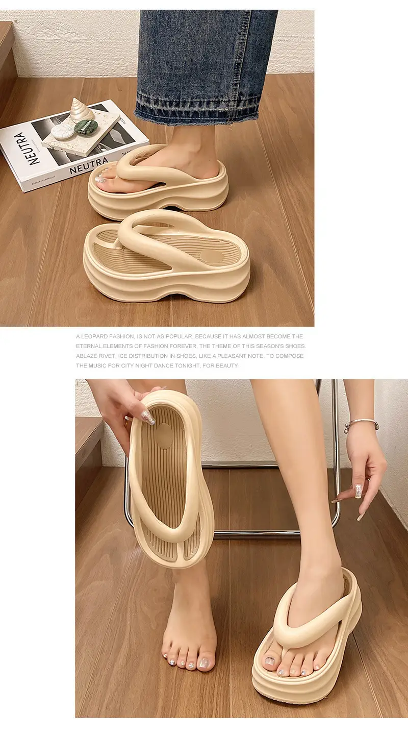 Women's Thick Insulated Flip Flops Beige 2024 — feature 13