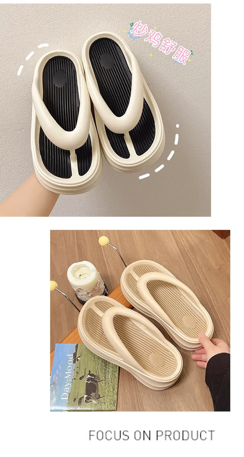 Women's Thick Insulated Flip Flops Beige 2024 — feature 14