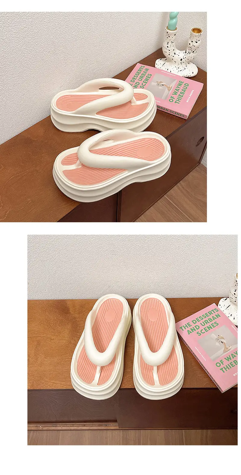 Women's Thick Insulated Flip Flops Beige 2024 — feature 15