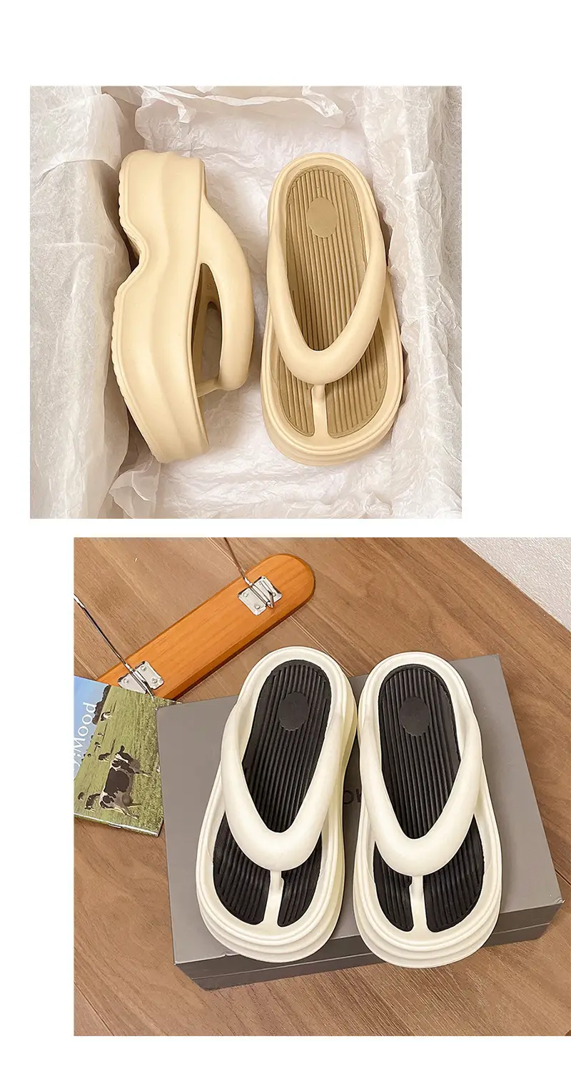 Women's Thick Insulated Flip Flops Beige 2024 — feature 16