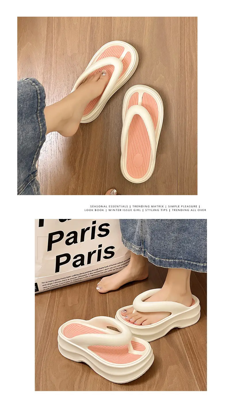 Women's Thick Insulated Flip Flops Beige 2024 — feature 4