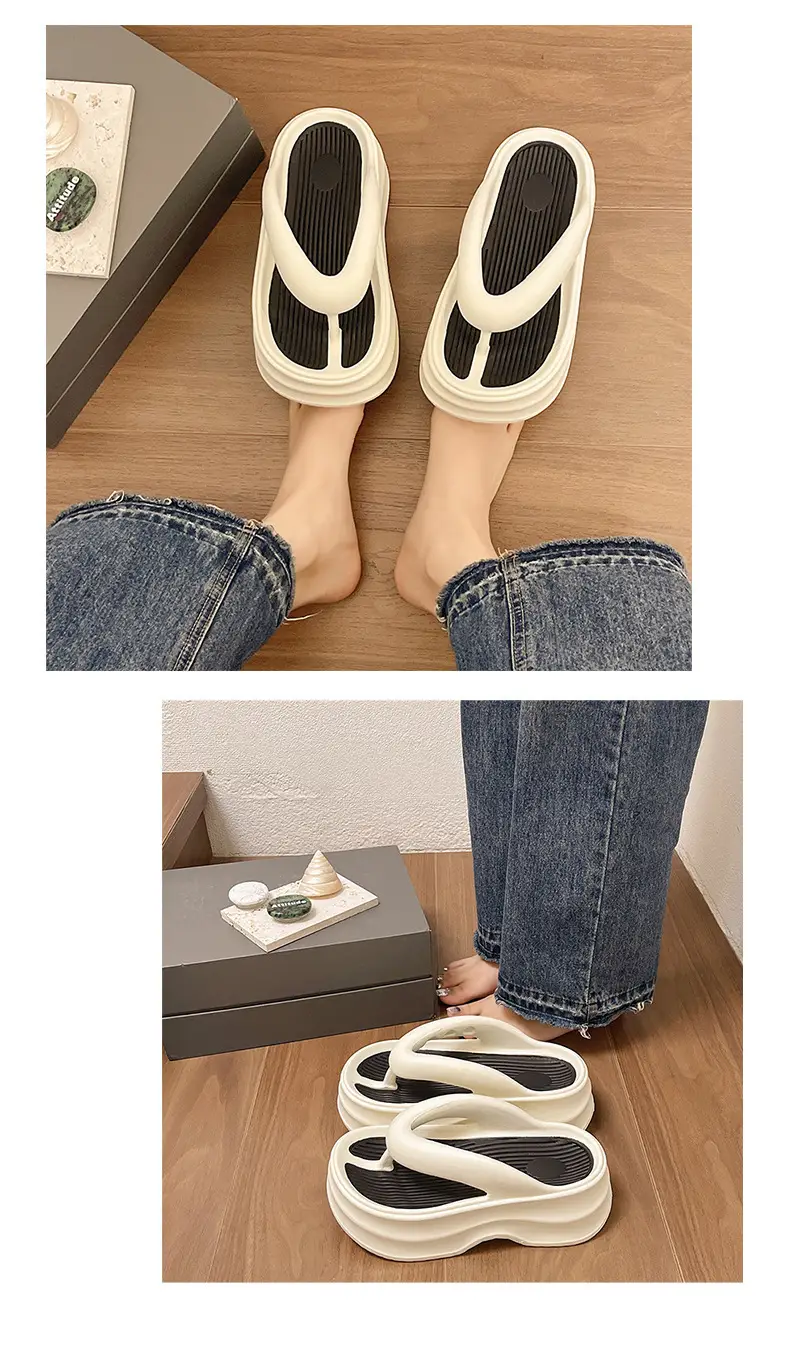 Women's Thick Insulated Flip Flops Beige 2024 — feature 5