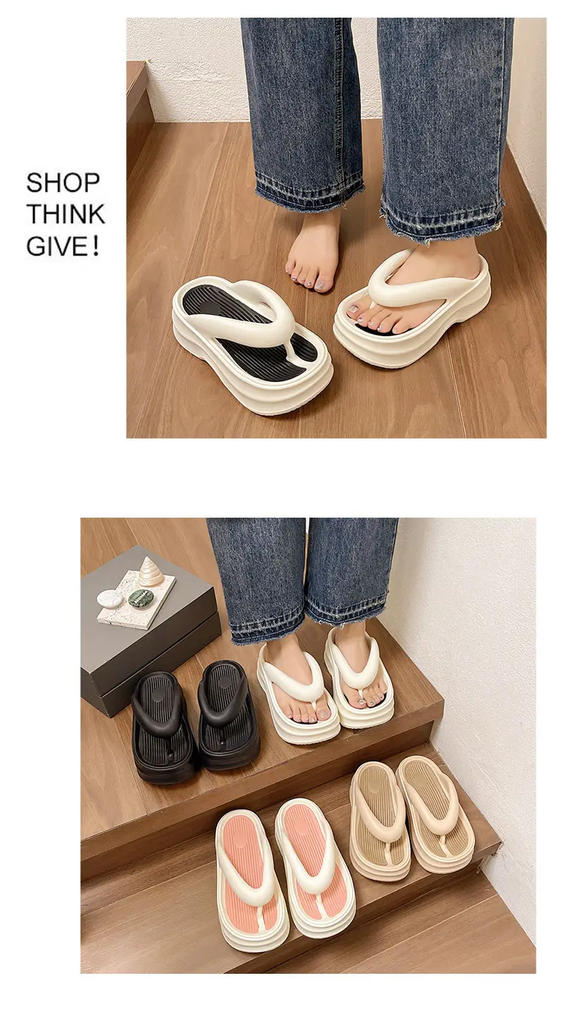 Women's Thick Insulated Flip Flops Beige 2024 — feature 6