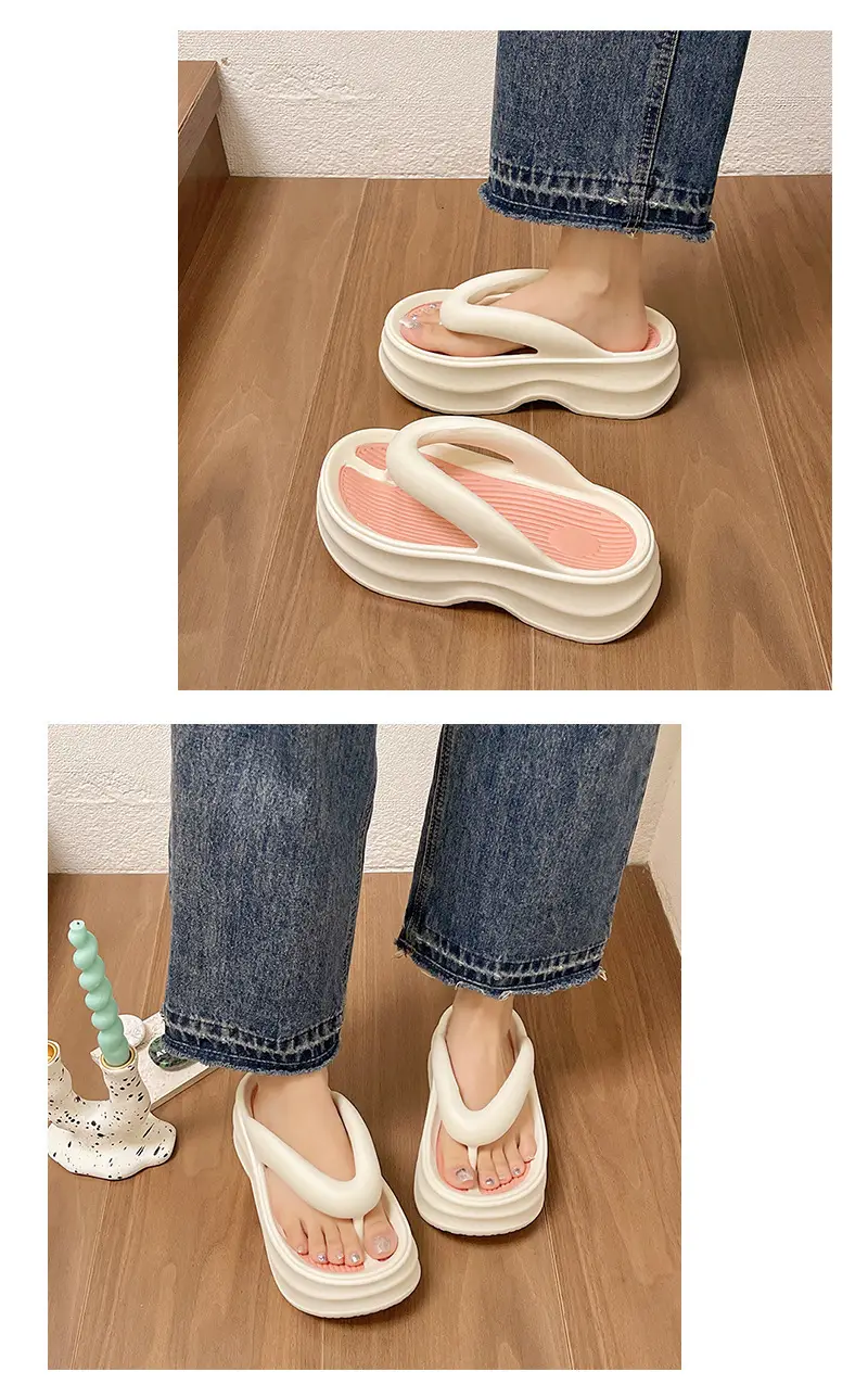 Women's Thick Insulated Flip Flops Beige 2024 — feature 7