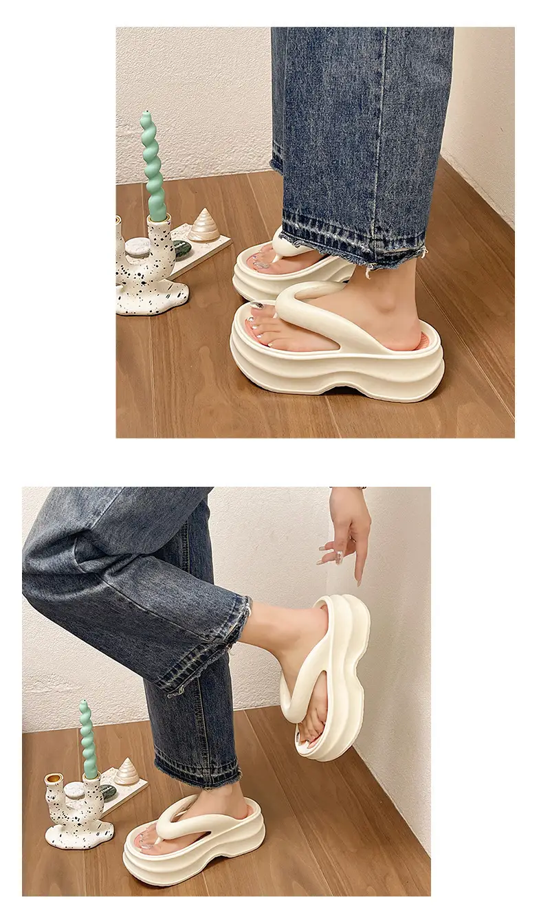 Women's Thick Insulated Flip Flops Beige 2024 — feature 8