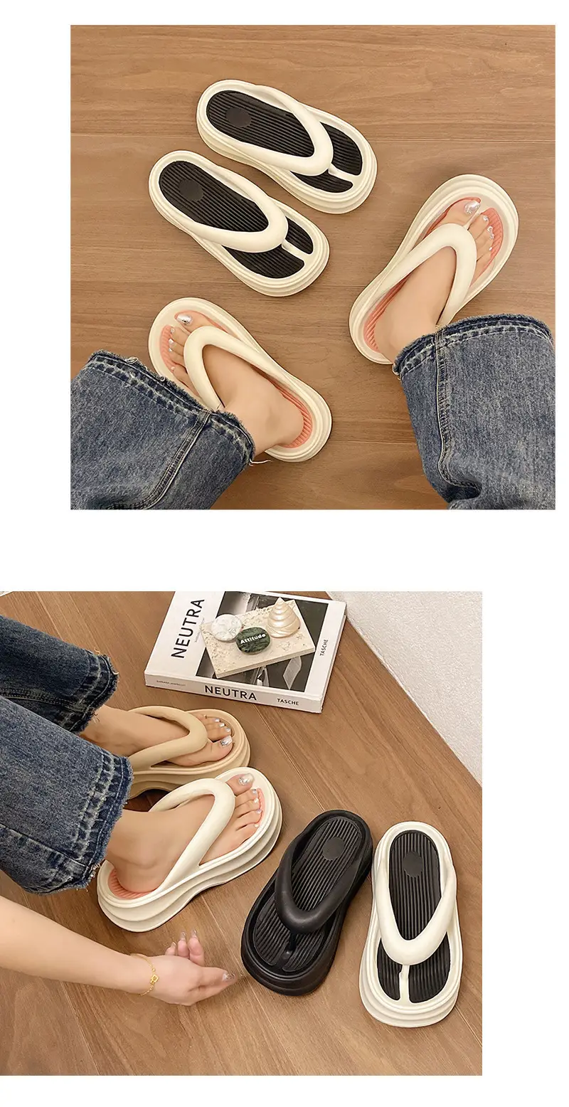 Women's Thick Insulated Flip Flops Beige 2024 — feature 9