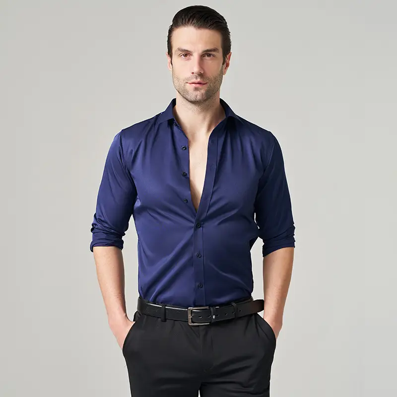 Men's Wrinkle-Resistant Summer Shirt Solid Color Long Sleeve - Image 18