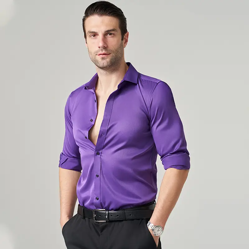 Men's Wrinkle-Resistant Summer Shirt Solid Color Long Sleeve - Image 19